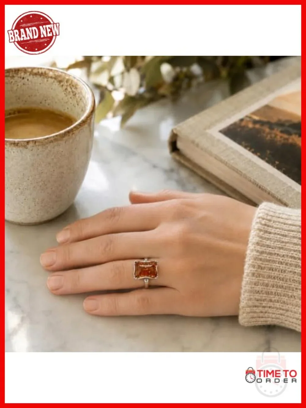 Sterling Silver & Real Baltic Amber Rectangle Ring